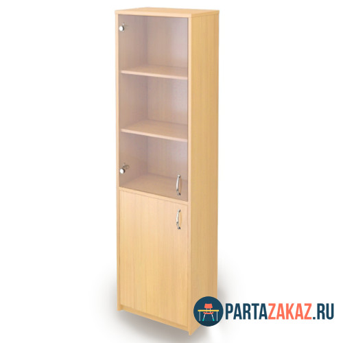 Шкаф-стеллаж узкий закрытый со стеклом 2010х430х450