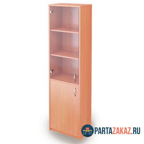 Шкаф-стеллаж узкий закрытый со стеклом 1830х350х350
